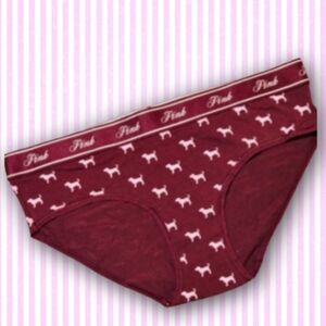 Victoria's Secret PINK Dog Banded Burgandy Panty Sz Med NWT